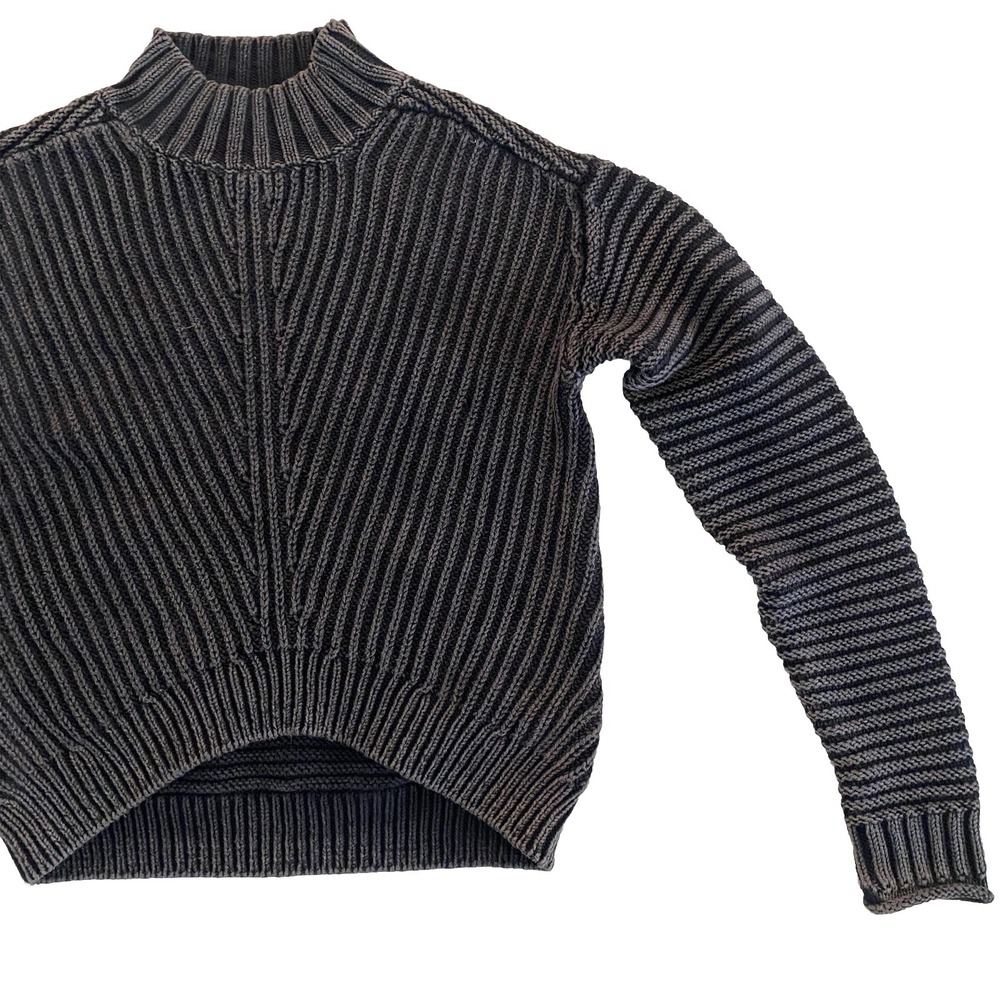 Lucky S‎ Ribbed Chunky Textured Turtleneck Sweater Acidwash Black Gray Mock Neck